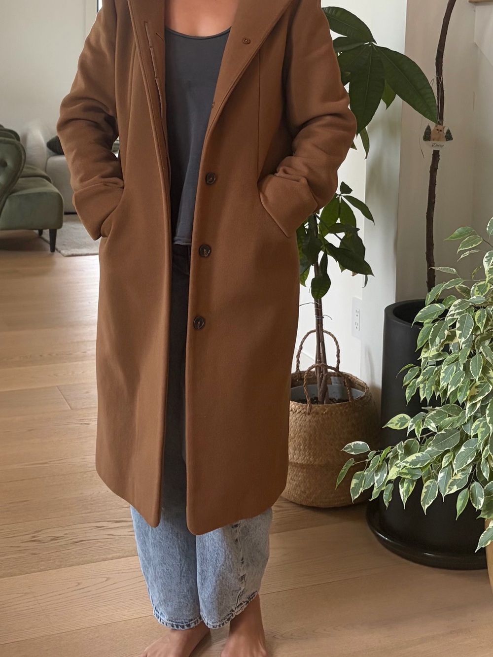 Wilfred Tailored Long Peacoat in Chestnut Brown
